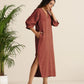 trueBrowns Rust Pink Cotton Blend Long Dress | Swadesiicart