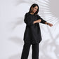 trueBrowns Black Slub Kurta Co-ord Set - Swadesiicart