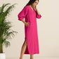 trueBrowns Hot Pink Cotton Blend Long Dress | Swadesiicart