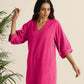trueBrowns Hot Pink Cotton Blend Long Dress | Swadesiicart