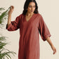 trueBrowns Rust Pink Cotton Blend Long Dress | Swadesiicart