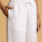 trueBrowns White Cotton Blend Elasticated Drawstring Straight Pants | Swadesiicart