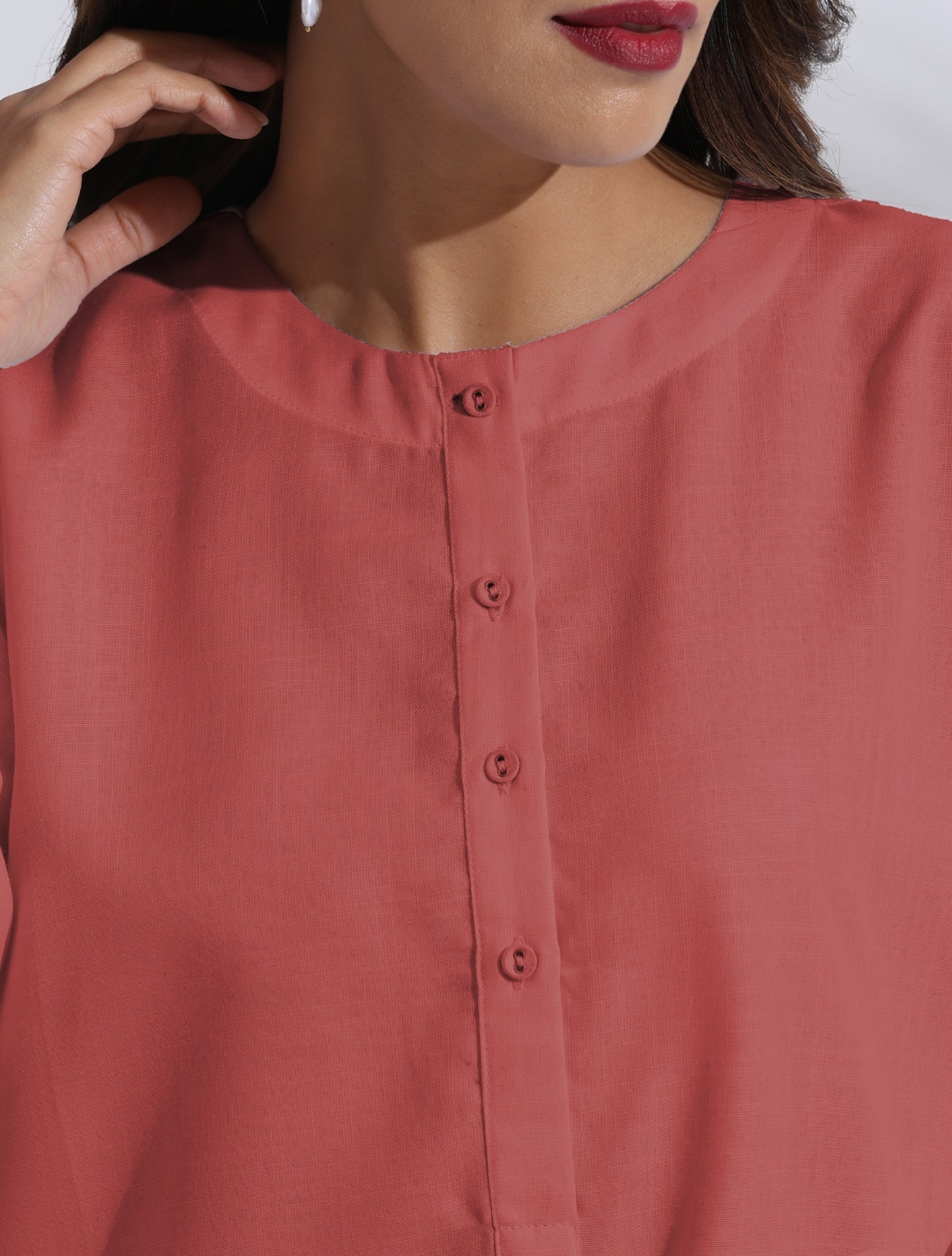 trueBrowns Pink Cotton Blend Pleated Kurta Co-ord Set - Swadesiicart