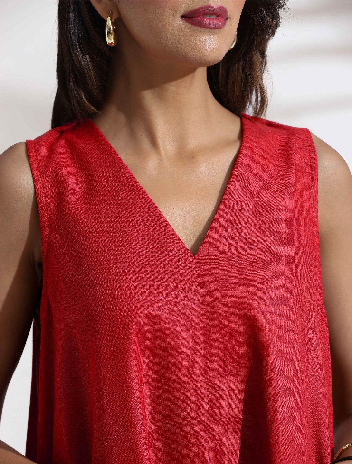 trueBrowns Red Cotton Blend Short Dress | Swadesiicart