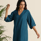 trueBrowns Blue Cotton Blend Long Dress | Swadesiicart