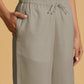 trueBrowns Grey Cotton Blend Elasticated Drawstring Straight Pants | Swadesiicart