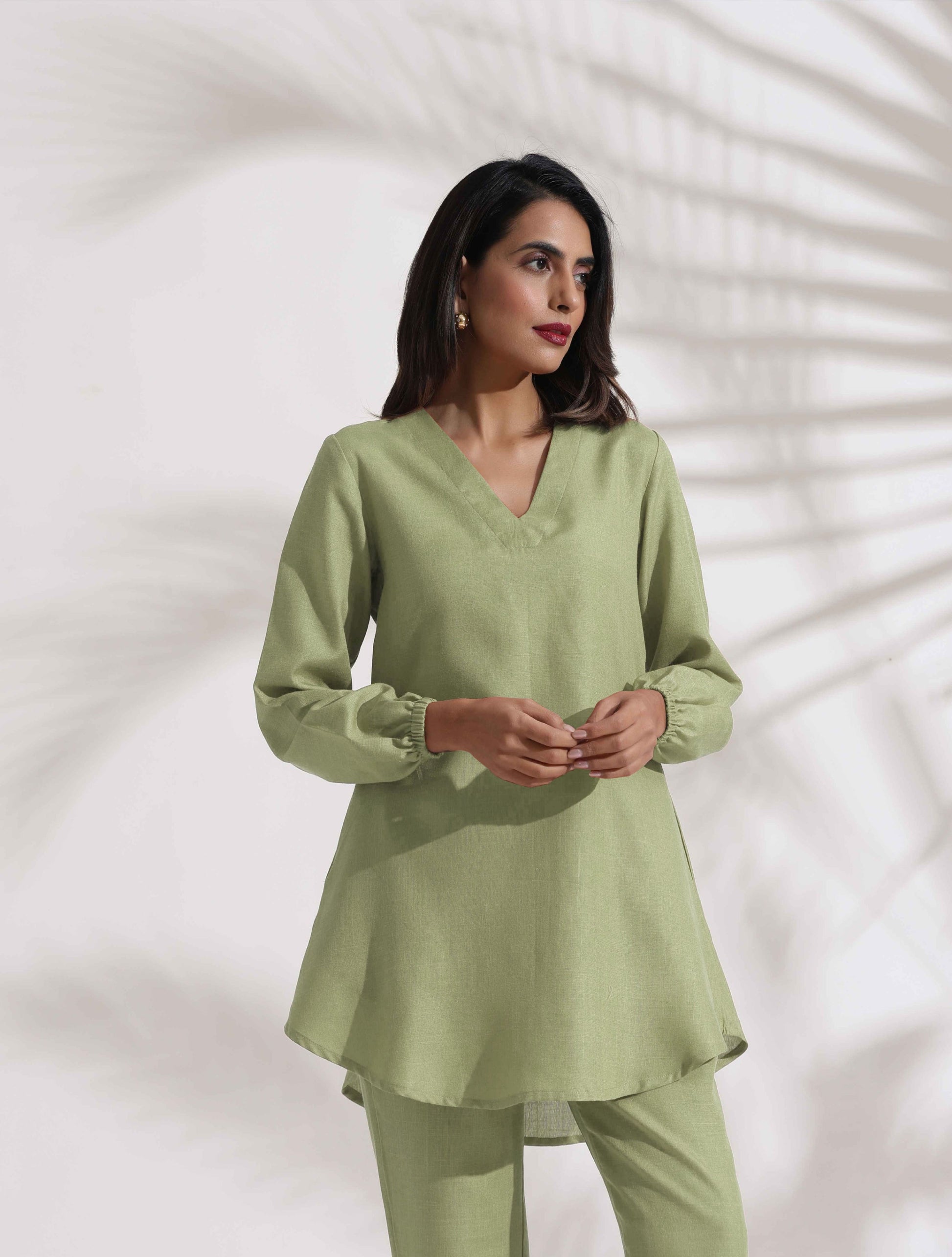 trueBrowns Green Cotton Blend Co-ord Set - Swadesiicart