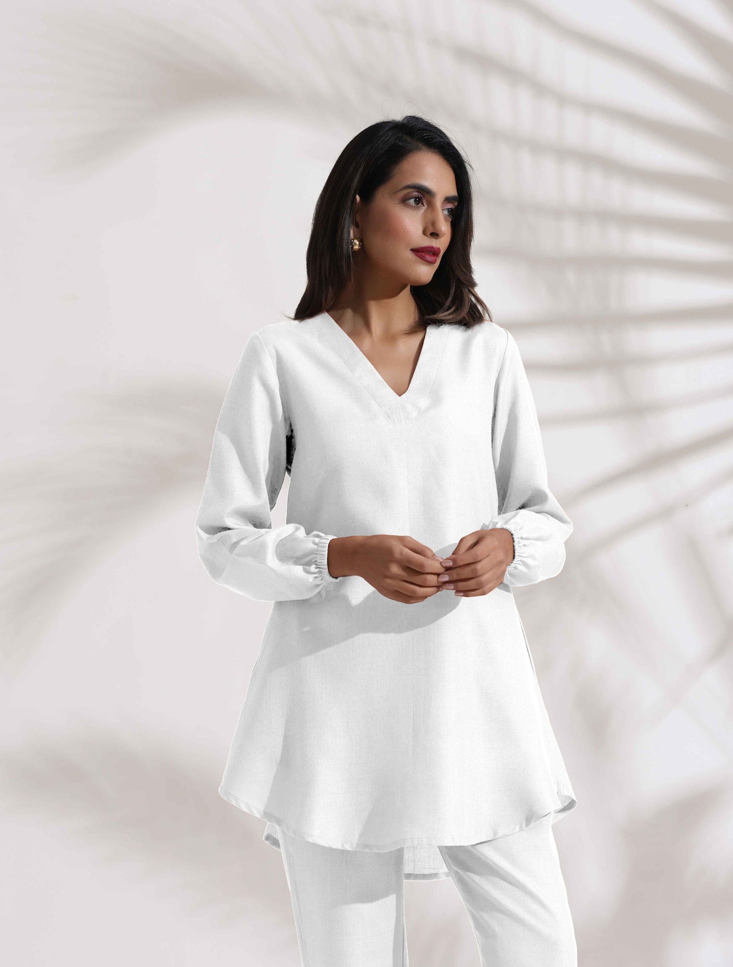 trueBrowns White Cotton Blend Co-ord Set - Swadesiicart