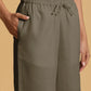trueBrowns Olive Cotton Blend Elasticated Drawstring Straight Pants | Swadesiicart