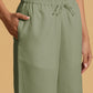 trueBrowns Mint Green Cotton Blend Elasticated Drawstring Straight Pants | Swadesiicart