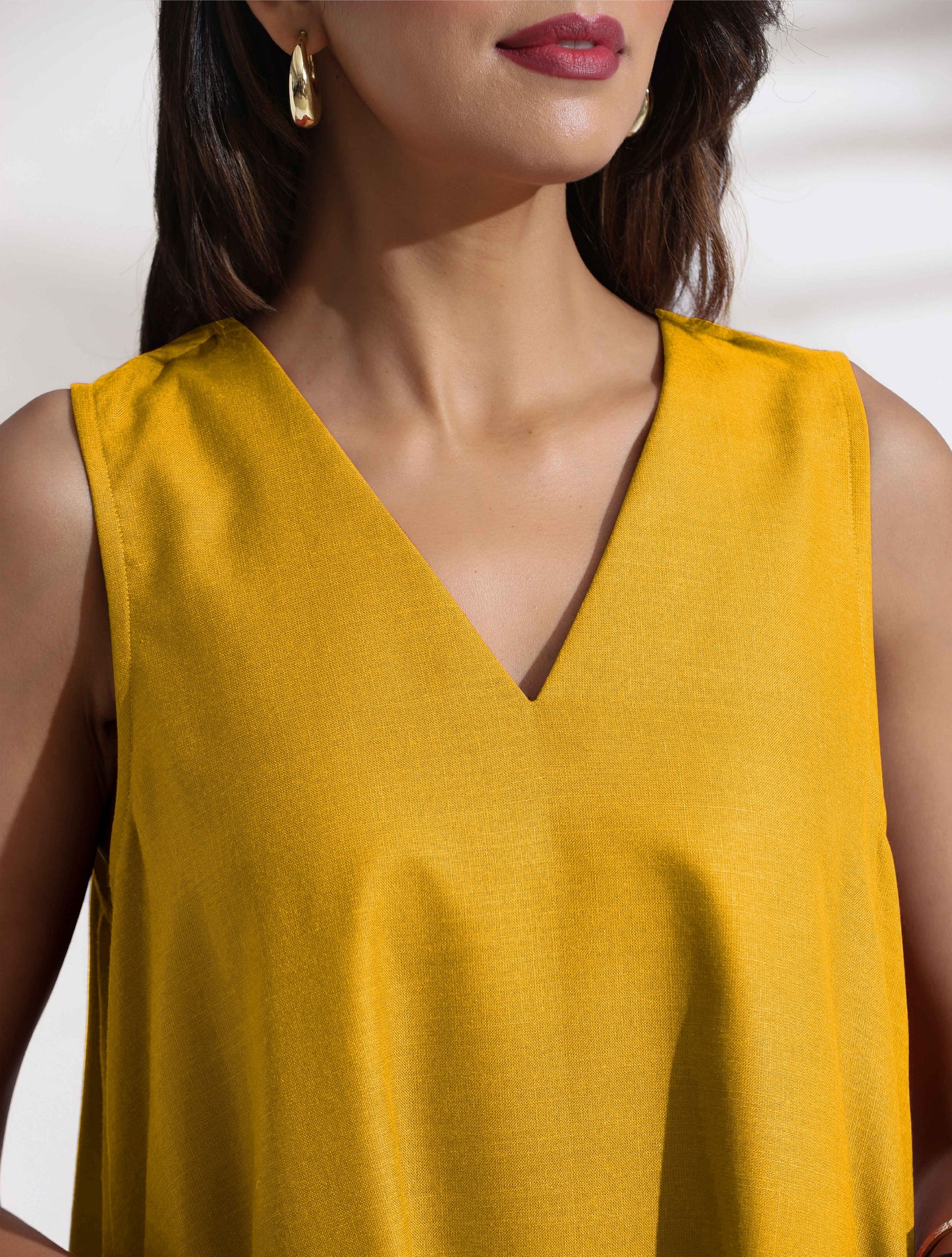 trueBrowns Mustard Cotton Blend Short Dress | Swadesiicart