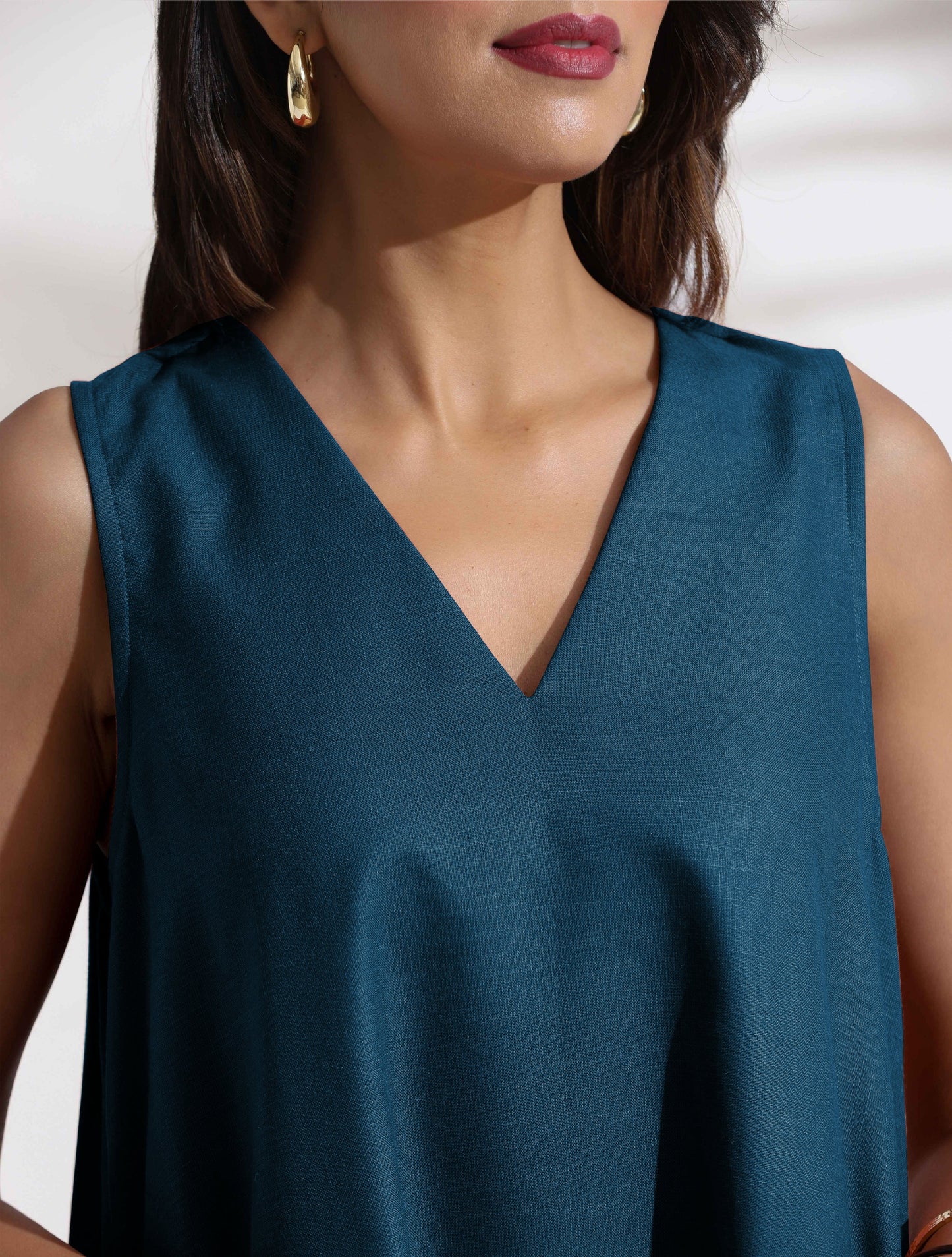 trueBrowns Dark Blue Cotton Blend Short Dress | Swadesiicart