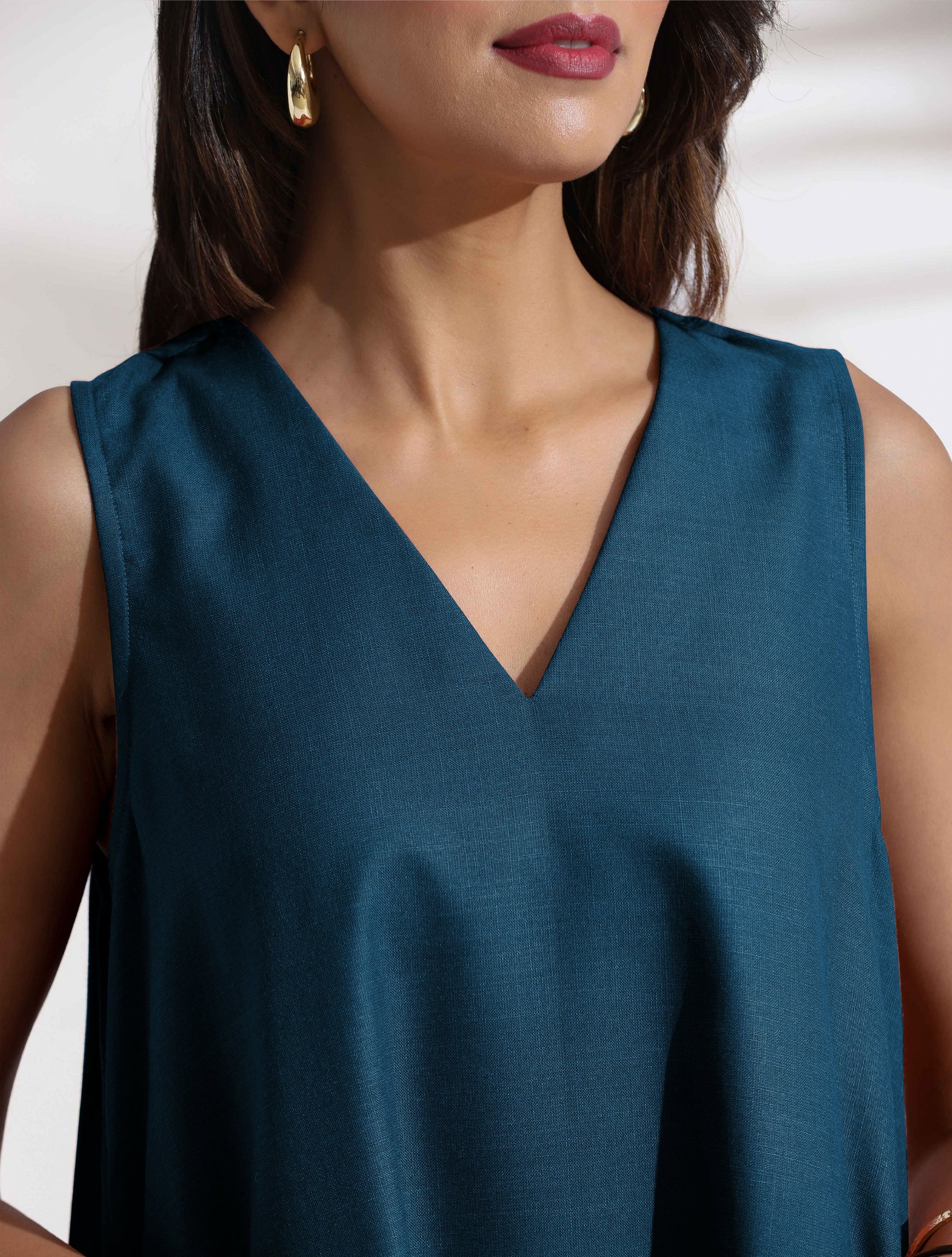 trueBrowns Dark Blue Cotton Blend Short Dress | Swadesiicart