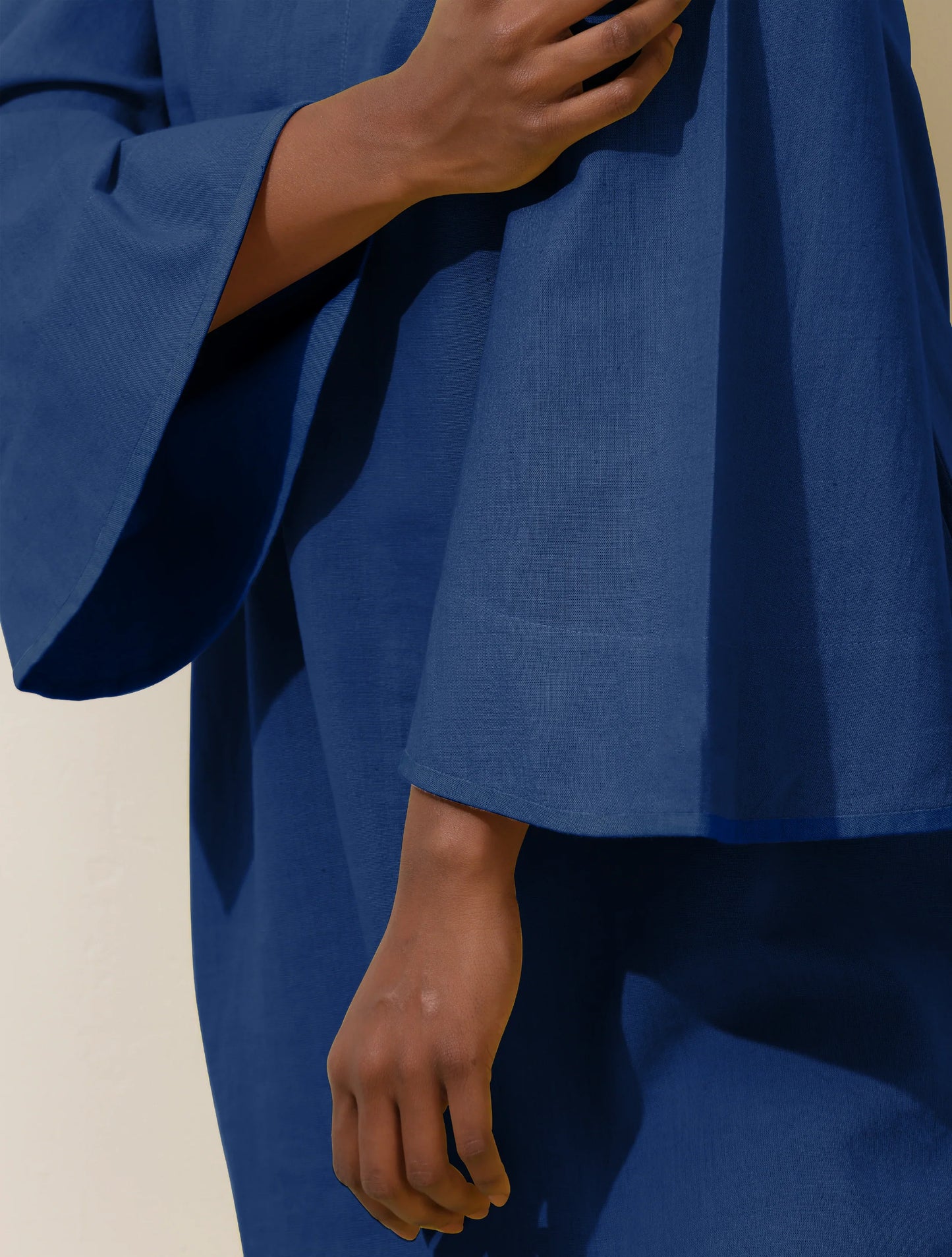 trueBrowns Blue Cotton Blend Short Dress | Swadesiicart
