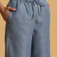trueBrowns Blue Cotton Blend Elasticated Drawstring Straight Pants | Swadesiicart