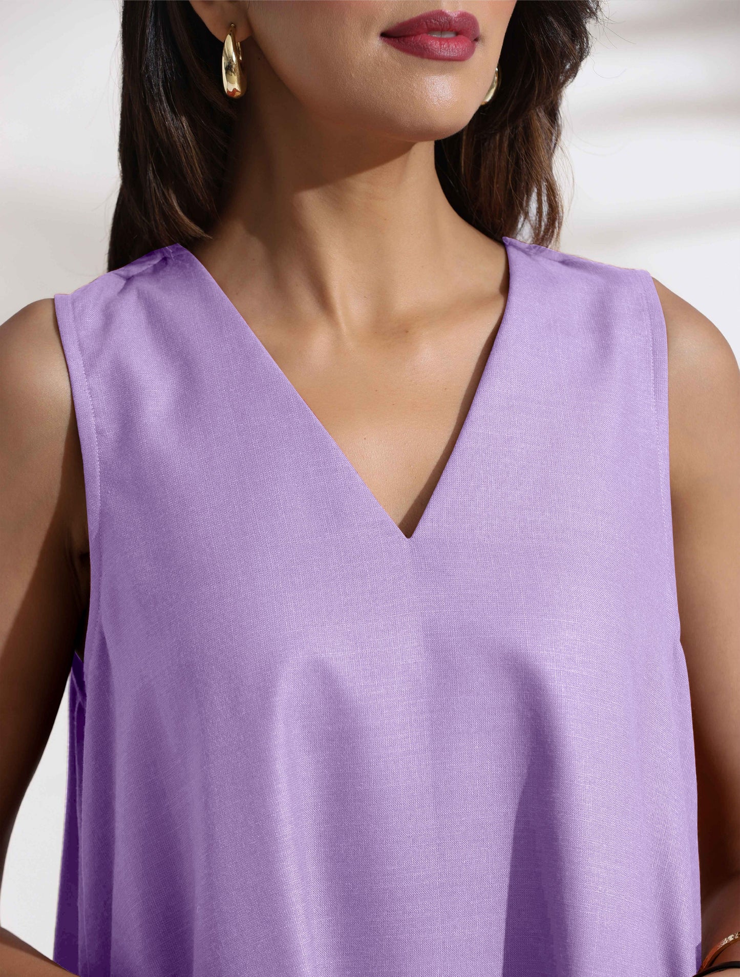 trueBrowns Lilac Cotton Blend Short Dress | Swadesiicart