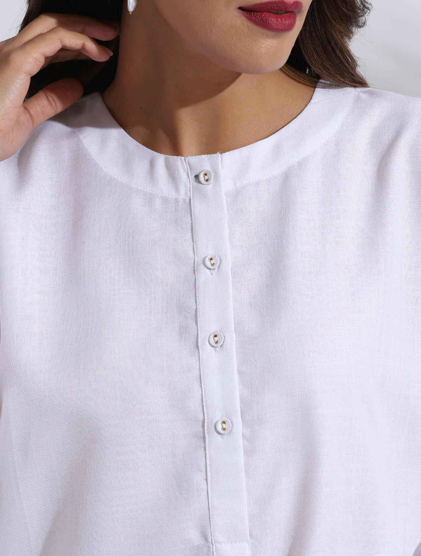 trueBrowns White Slub Kurta Co-ord Set - Swadesiicart