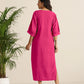 trueBrowns Hot Pink Cotton Blend Long Dress | Swadesiicart