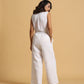trueBrowns White Cotton Blend Elasticated Drawstring Straight Pants | Swadesiicart