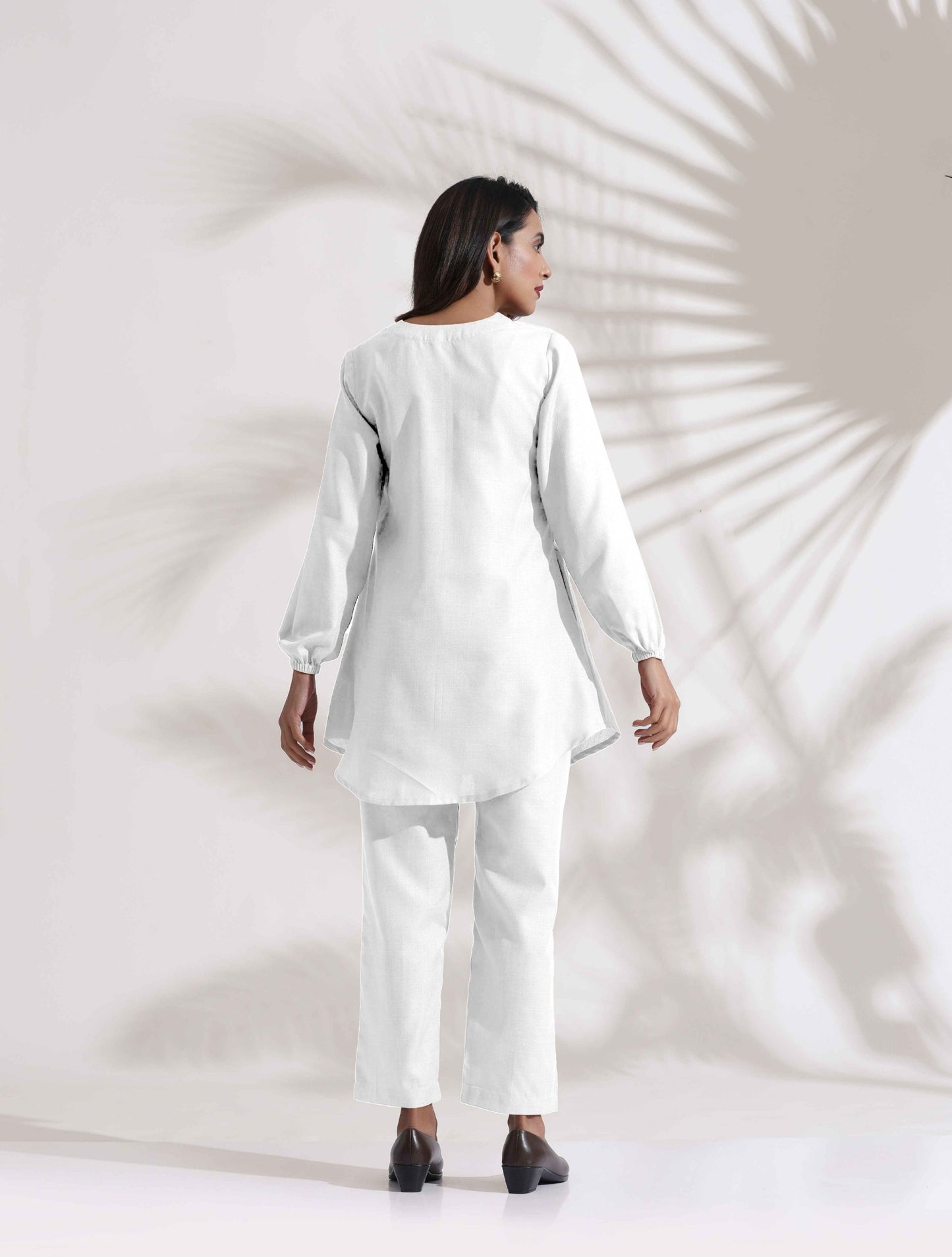 trueBrowns White Cotton Blend Co-ord Set - Swadesiicart