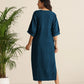trueBrowns Blue Cotton Blend Long Dress | Swadesiicart