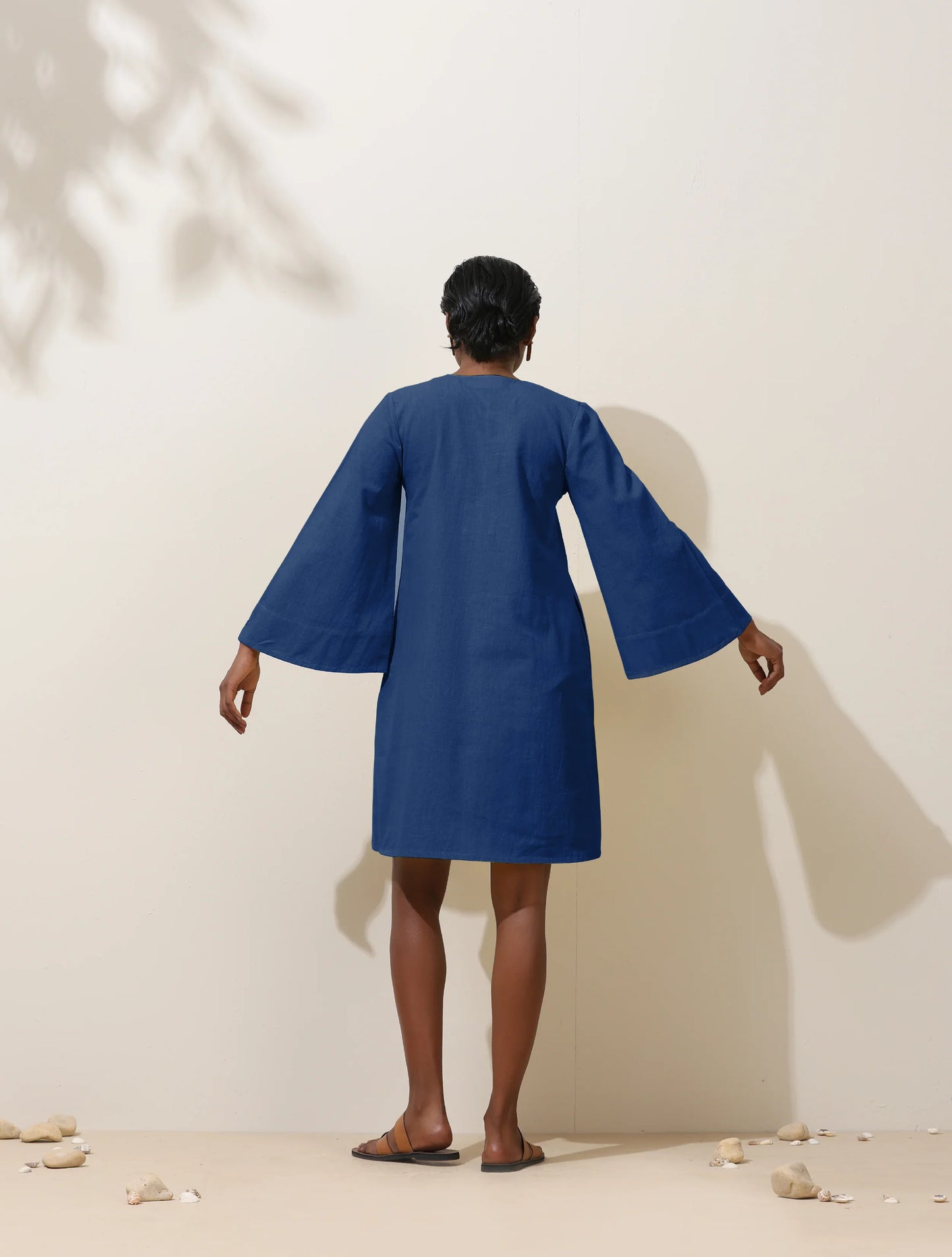trueBrowns Blue Cotton Blend Short Dress | Swadesiicart