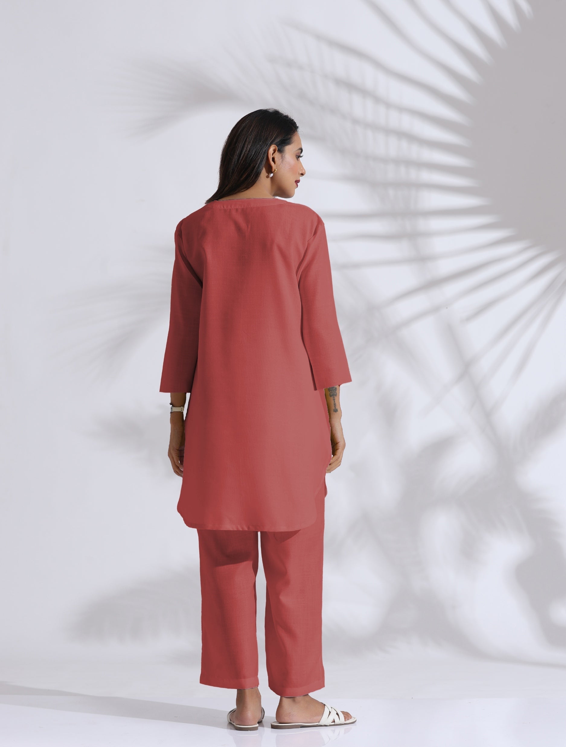 trueBrowns Pink Cotton Blend Pleated Kurta Co-ord Set - Swadesiicart