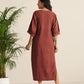 trueBrowns Rust Pink Cotton Blend Long Dress | Swadesiicart