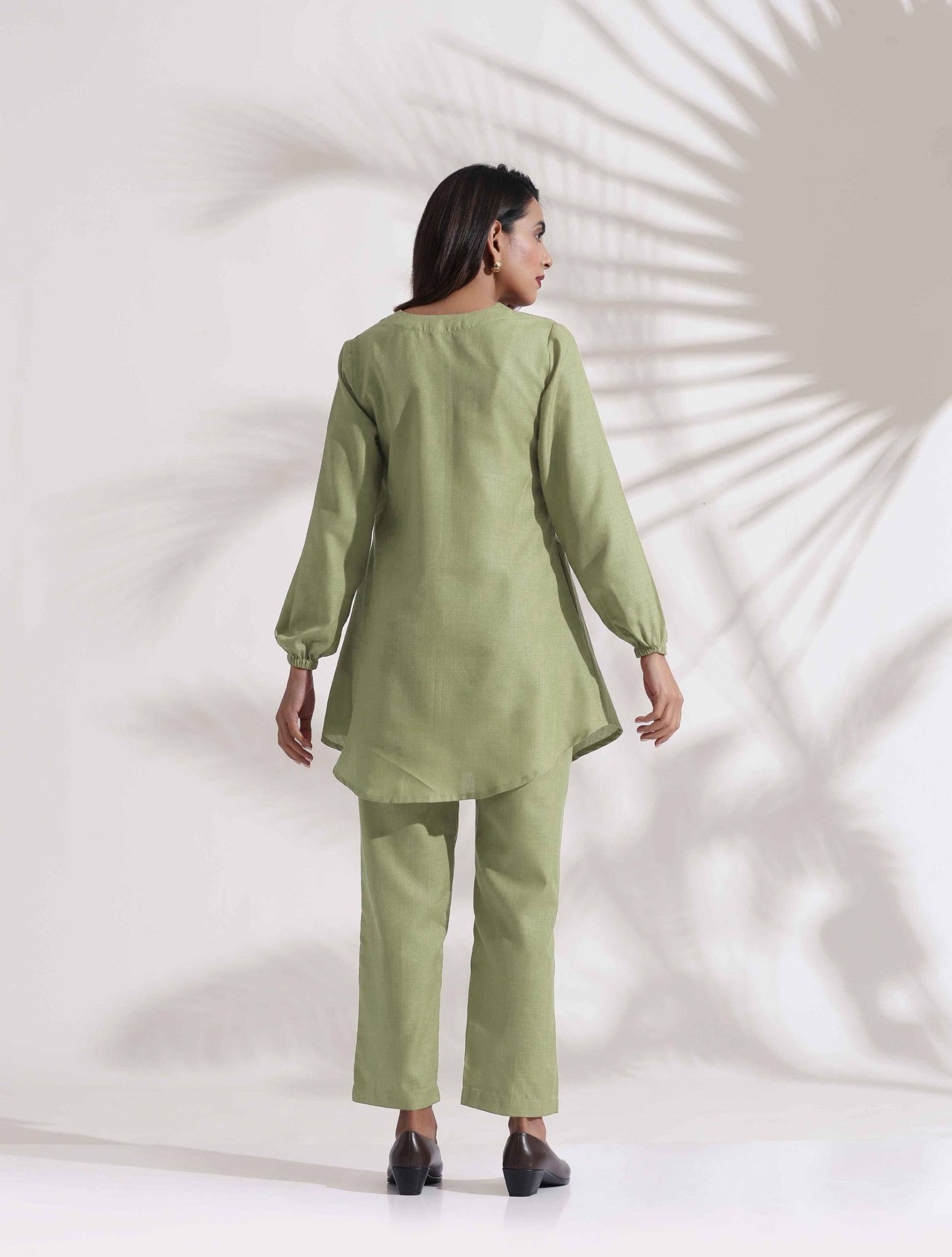 trueBrowns Green Cotton Blend Co-ord Set - Swadesiicart