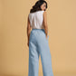 trueBrowns Light Blue Cotton Blend Straight Drawstring Pants | Swadesiicart