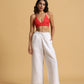 trueBrowns White Cotton Blend Elasticated Drawstring Straight Pants | Swadesiicart