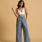 trueBrowns Blue Cotton Blend Elasticated Drawstring Straight Pants | Swadesiicart