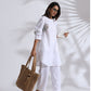 trueBrowns White Slub Kurta Co-ord Set - Swadesiicart