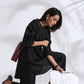 trueBrowns Black Slub Kurta Co-ord Set - Swadesiicart