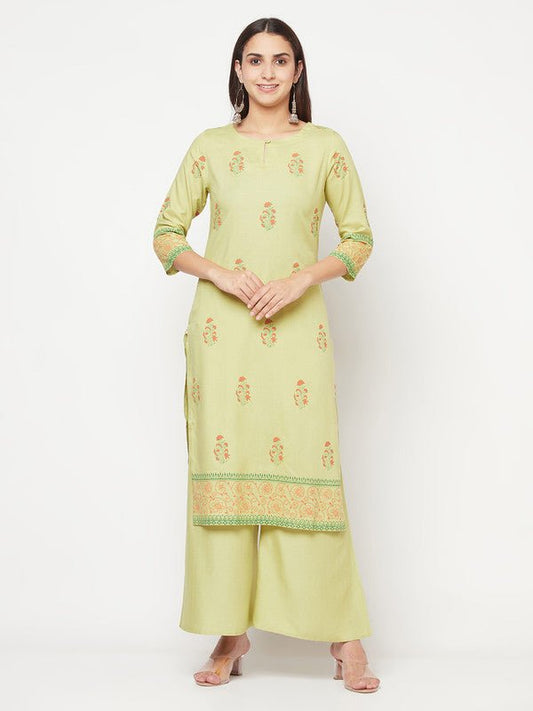 Aniyah Rayon Screen Print Pista Green Straight Kurta - Swadesiicart