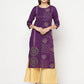 Aniyah Cotton Foil Print Purple Straight Kurta - Swadesiicart