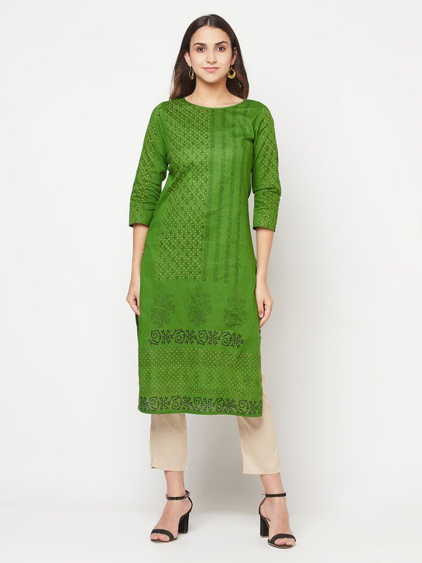 Aniyah Green Cotton Block print straight kurta - Swadesiicart