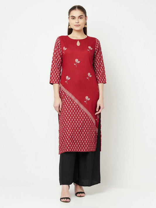 Aniyah Rayon Digital Screen Print Maroon Straight Kurta - Swadesiicart