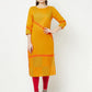 Aniyah Cotton Block Print Mustard Color Straight Kurta - Swadesiicart