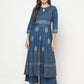 Aniyah Rayon Block Print Blue Anarkali Kurta