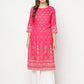 Aniyah Rayon Screen Print Fuchsia Straight Kurta - Swadesiicart