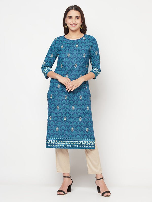 Aniyah Rayon Digital Screen Printed Blue Color Straight Kurta - Swadesiicart