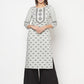 Aniyah Rayon Screen Print Light Grey Straight Kurta - Swadesiicart