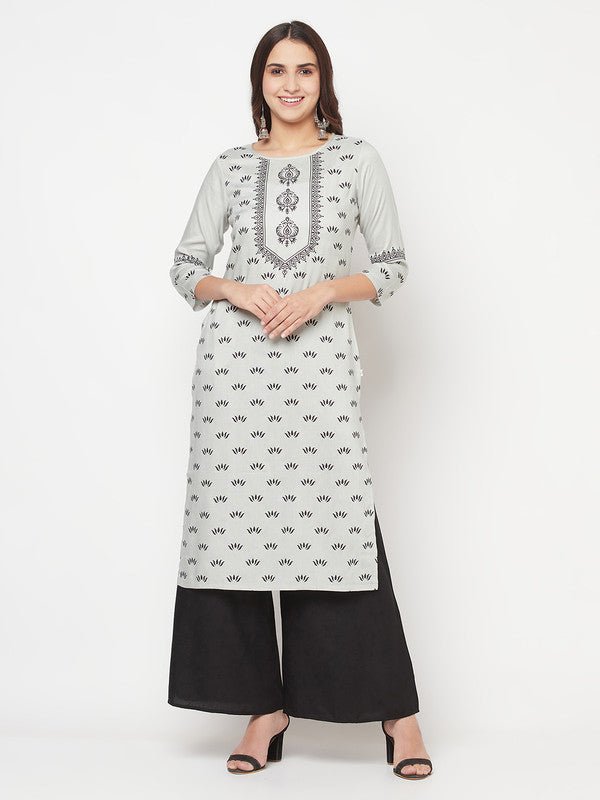 Aniyah Rayon Screen Print Light Grey Straight Kurta - Swadesiicart