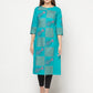 Aniyah Cotton Block Print Turquoise Straight Kurta - Swadesiicart