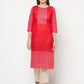 Aniyah Cotton Block Print Red Straight Kurta - Swadesiicart