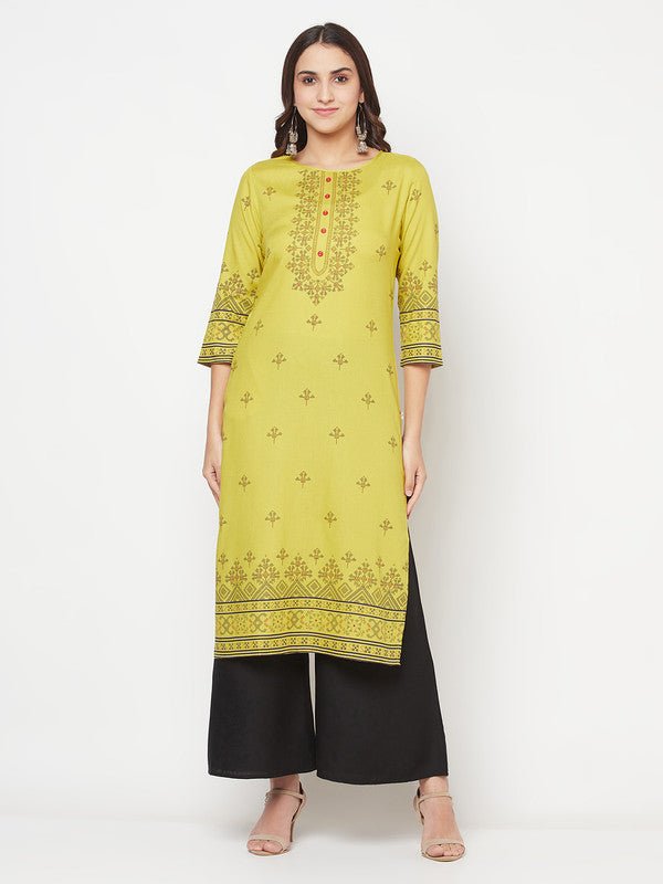 Aniyah Rayon Digital Screen Print Parrot Green Straight Kurta - Swadesiicart