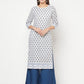 Aniyah Rayon Digital Screen Print White Straight Kurta - Swadesiicart
