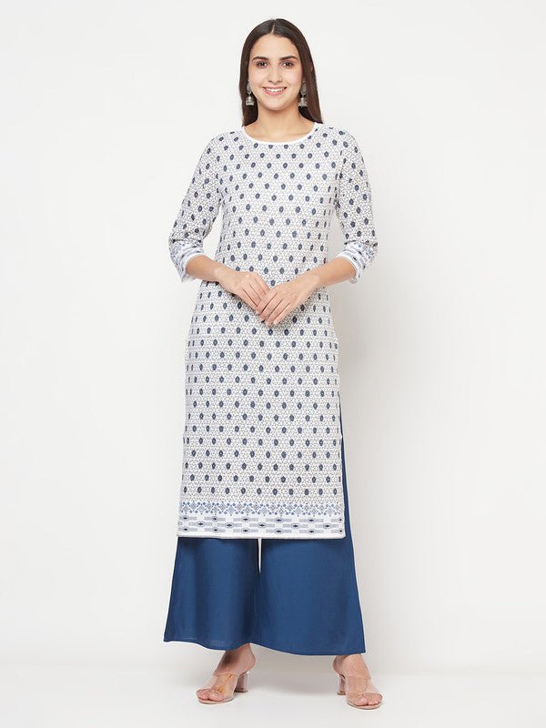 Aniyah Rayon Digital Screen Print White Straight Kurta - Swadesiicart