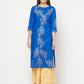 Aniyah Cotton Foil Print Royal Blue Straight Kurta - Swadesiicart